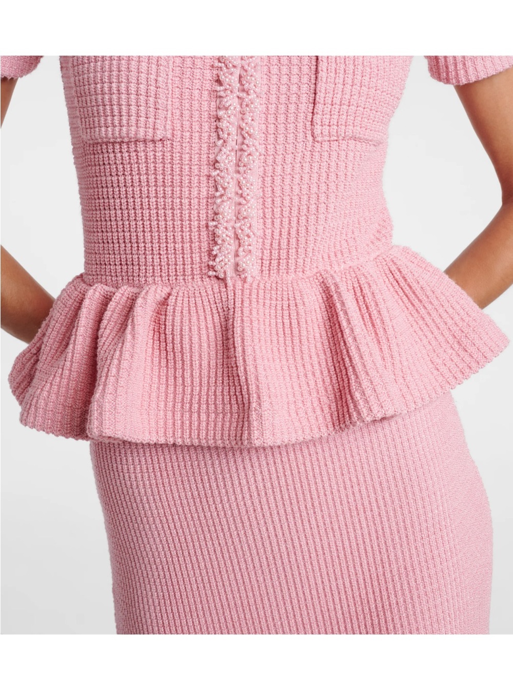 Self-Portrait Waffle-Knit Peplum Midi Dress - Picture 6 of 8